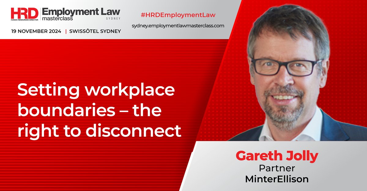 HRDAustralia's tweet image. Is your team struggling with workload boundaries? Join Gareth Jolly from @minterellison as he explore the importance of the Right to Disconnect and how companies can protect employee work-life balance. 

#WorkplaceBoundaries #RightToDisconnect #HRLeadership #EmploymentLaw