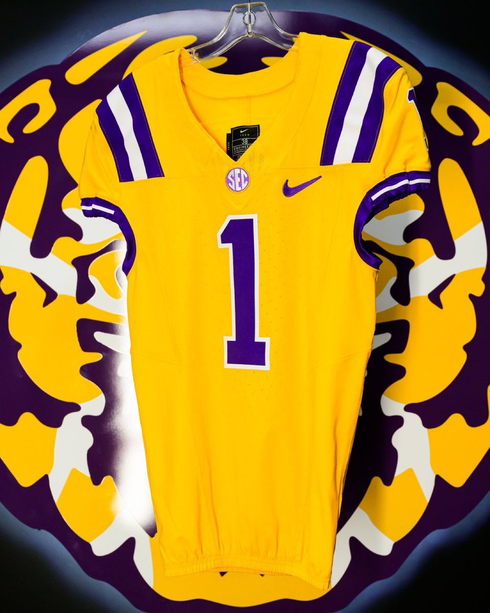 On3's tweet photo. LSU drops new gold jerseys for Saturday’s game against Vanderbilt🐯

(via @LSUfootball) https://t.co/Xhv6BxJkLN