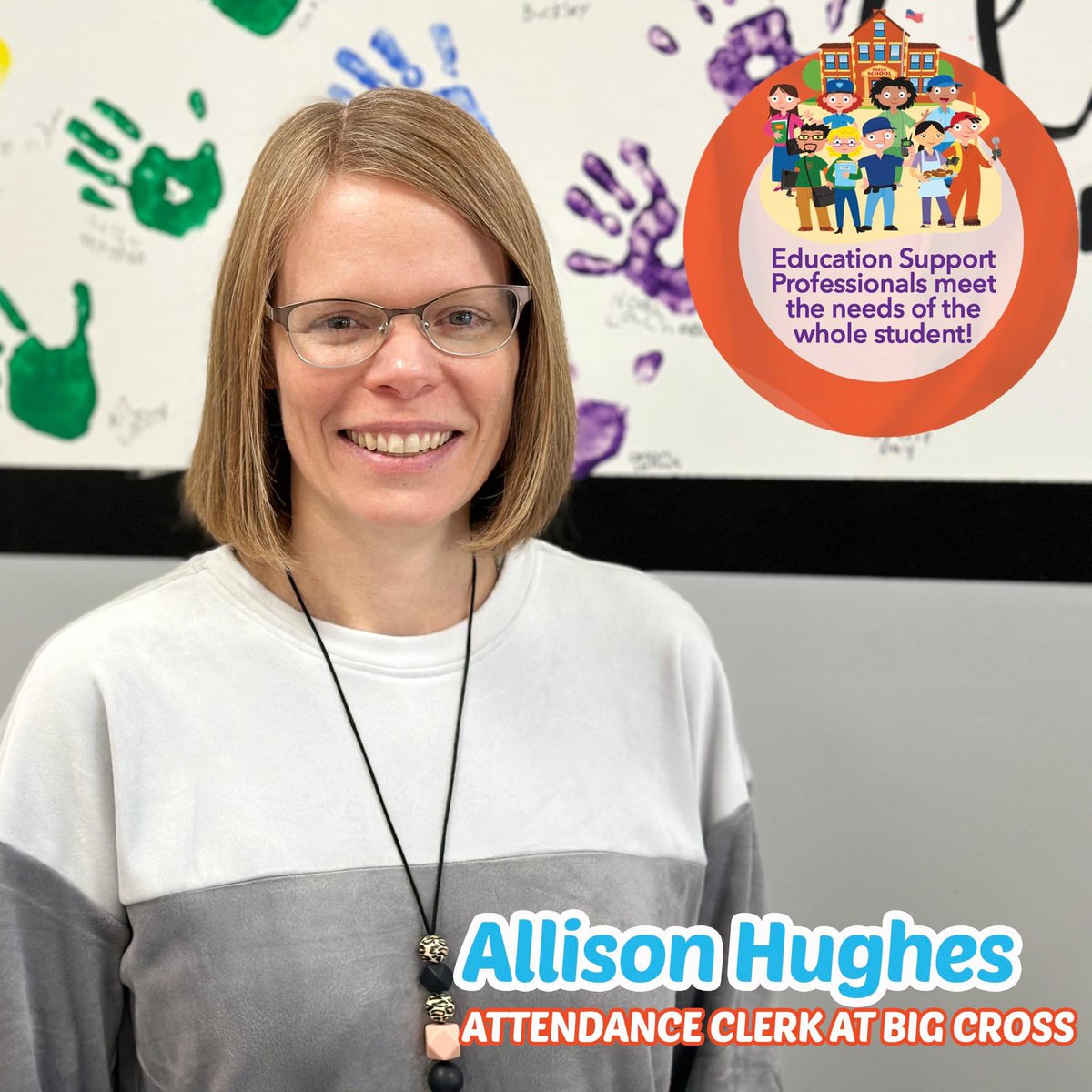 GlensFallsCSD's tweet photo. 🎉This week, #GFNation is celebrating the many school staff members who make learning possible — our Education Support Professionals! Today we feature Allison Hughes, Attendance Clerk at Big Cross! ❤️🖤 

https://t.co/J5axwoK40r

#WeLoveOurESPs #GFNationProud https://t.co/FkVDzStknV