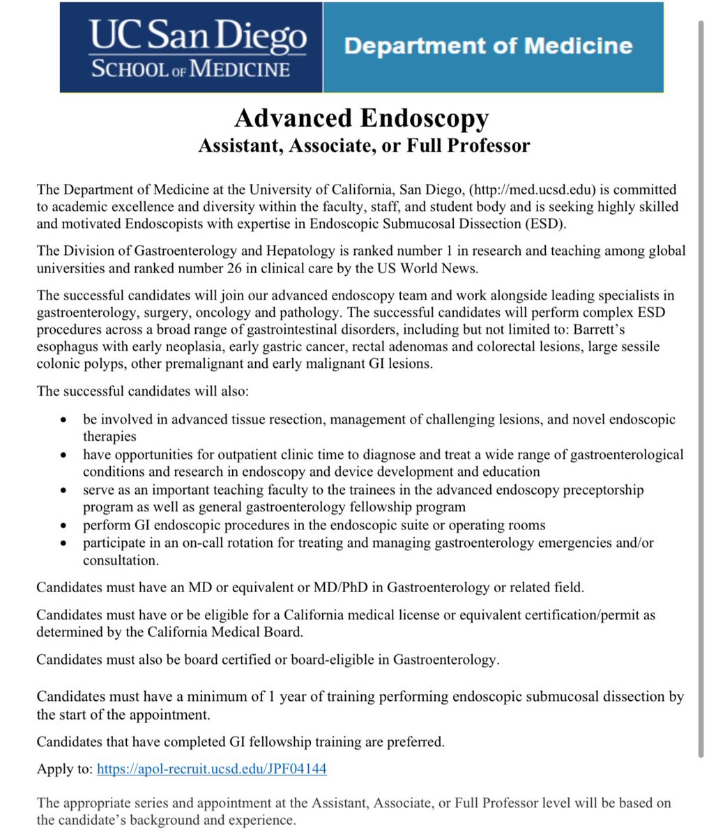 UCSD Gastroenterology (@ucsd_gi) on Twitter photo Interested in an interventional/advanced endo GI position?
We are recruiting !
Come join the faculty at <a href="/UCSD_GI/">UCSD Gastroenterology</a> ; apply via: apol-recruit.ucsd.edu/JPF04144 Interested in an interventional/advanced endo GI position?
We are recruiting !
Come join the faculty at <a href="/UCSD_GI/">UCSD Gastroenterology</a> ; apply via: apol-recruit.ucsd.edu/JPF04144