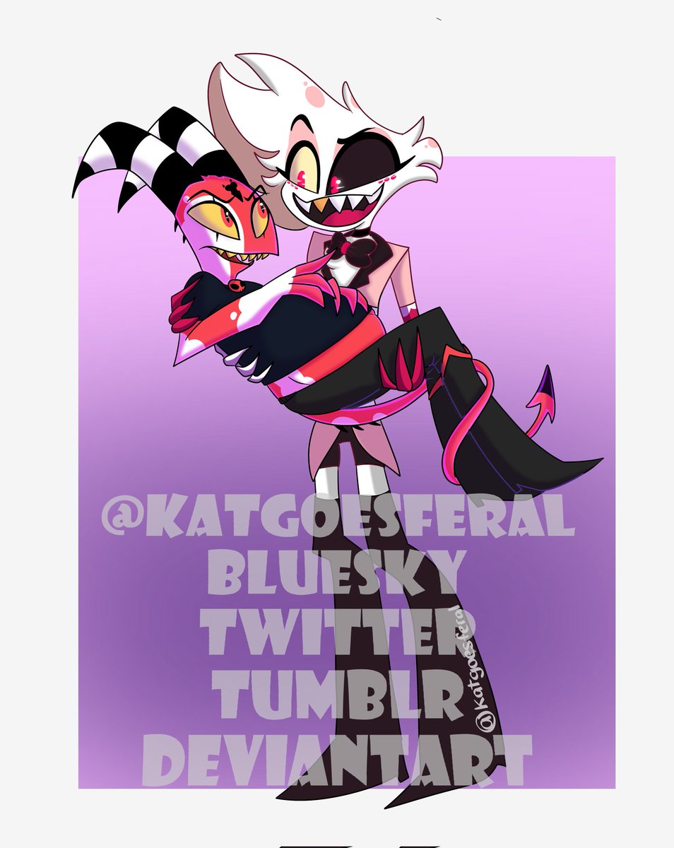 Enchanted_Kat's tweet image. Commishy!!! 
Cw: mpreg #blitzpreg 
Did this for Amyrse on BS! It was so much fun to practice Blitzø more and draw such an interesting pair 🤣🤭🤭🤭 Angel Dust x Blitzø