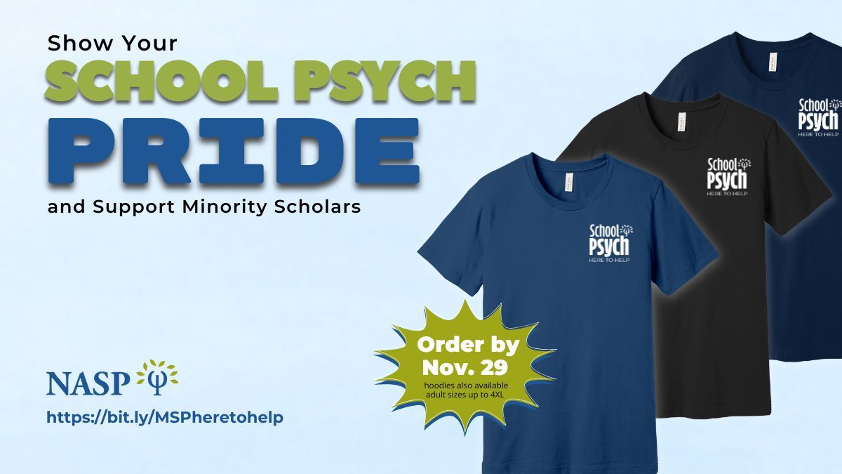 Look good, do good! ✨ Introducing School Psych Merch ✨Now through November 29, shop an exclusive collection of school psych apparel. All proceeds benefit the NASP-ERT Minority Scholarship Program (MSP). bit.ly/MSPheretohelp