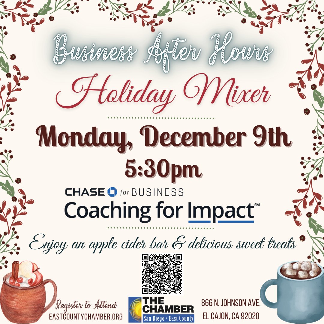 sdeccc's tweet image. #Networkafterwork at the #ElCajon branch of #ChaseBank and get in to the holiday spirit! business.eastcountychamber.org/events/details…