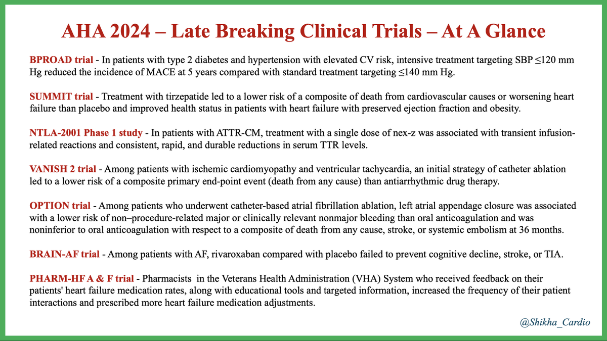 Shikha_Cardio's tweet photo. AT A GLANCE 📸-> All the Late Breaking Clinical Trials presented at #AHA2024. Yet another phenomenal year of abundant scientific education, research, and infinite hope in cardiovascular medicine.🫀 @CardioNerds @AmitGoyalMD @Dr_DanMD @NaimaMaqsood9 @sukritibanthiya @Gurleen_Kaur96 @Ronaldo_CFF @catweneboah @AtefehGho @MaryamBMD @DanAmponsahMD