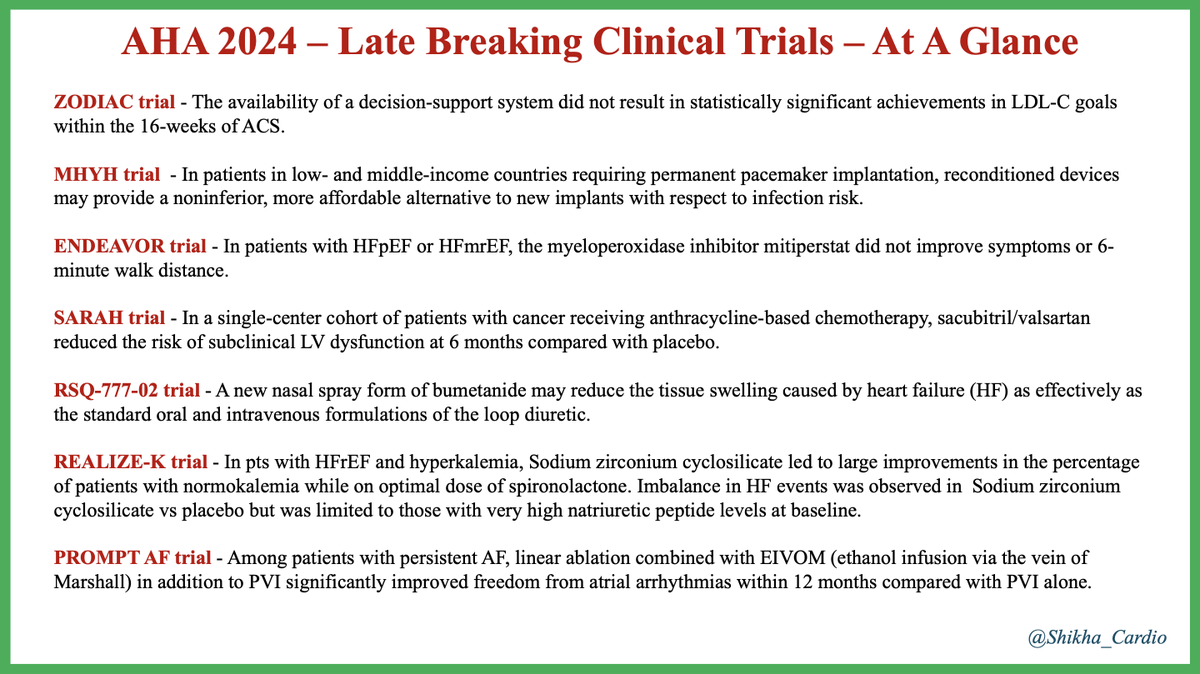 Shikha_Cardio's tweet photo. AT A GLANCE 📸-> All the Late Breaking Clinical Trials presented at #AHA2024. Yet another phenomenal year of abundant scientific education, research, and infinite hope in cardiovascular medicine.🫀 @CardioNerds @AmitGoyalMD @Dr_DanMD @NaimaMaqsood9 @sukritibanthiya @Gurleen_Kaur96 @Ronaldo_CFF @catweneboah @AtefehGho @MaryamBMD @DanAmponsahMD