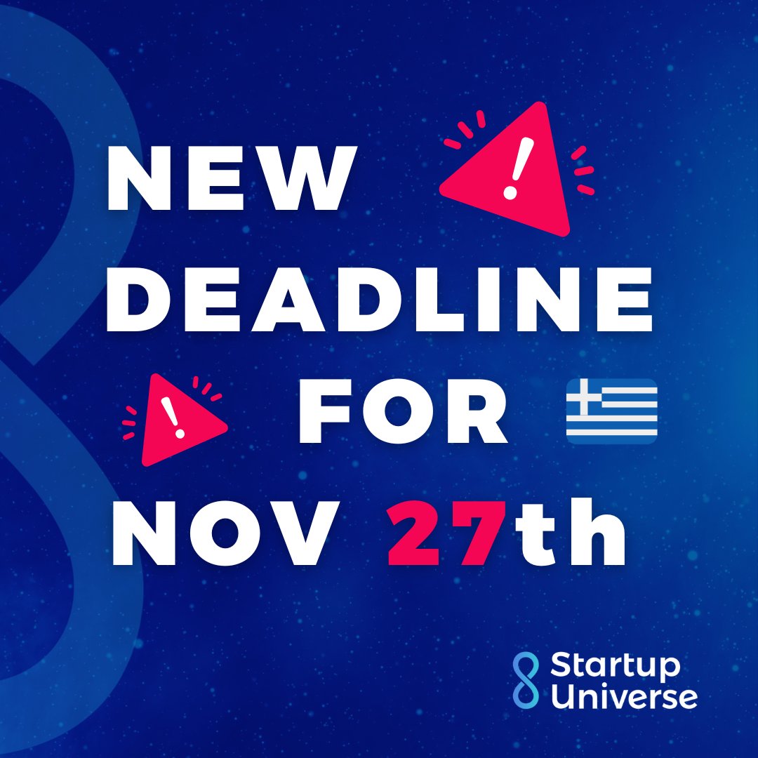 startupunivers's tweet image. ⏳ Exciting News! The Deadline Has Been Extended for Greece!

🌟 You now have until November 27th to take the leap and transform your business dreams into reality.

🔗 Register now! Click here bit.ly/SUG24

#StartupUniverse #NationalPrograms #EarlyStage #Startups