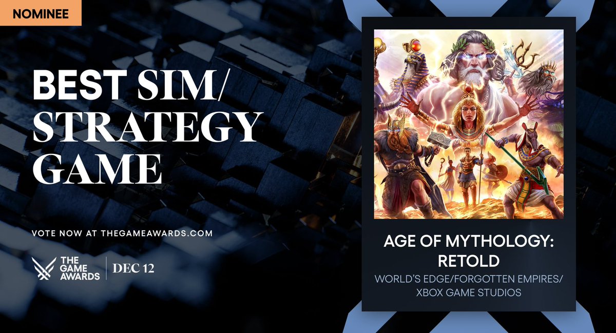 aarongreenberg's tweet photo. Congratulations to the entire @AgeOfEmpires team for @Ageofmyth being nominated for Best Sim/Strategy Game of the Year! 💚🤩

https://t.co/00A5DnilJ8 https://t.co/0k58Hipt5v