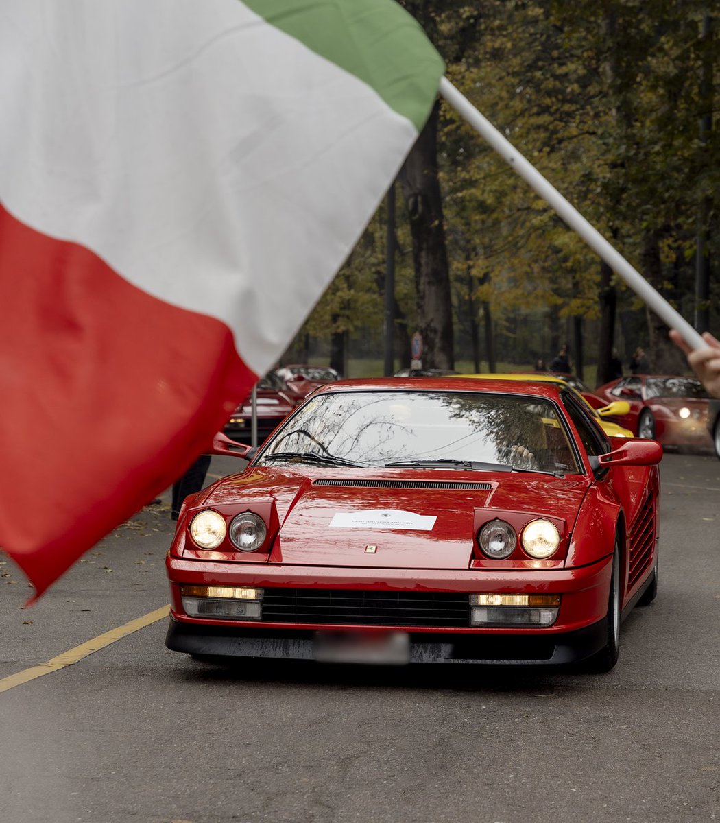 Ferrari's tweet image. Name a more perfect birthday celebration… We’ll wait.

On Saturday, a convoy of #FerrariTestarossa, #Ferrari512TR, and #FerrariF512M models traversed some of the most iconic areas of #Milan to honour the model’s 40th birthday.

#DrivingFerrari #MuseiFerrari #Ferrari