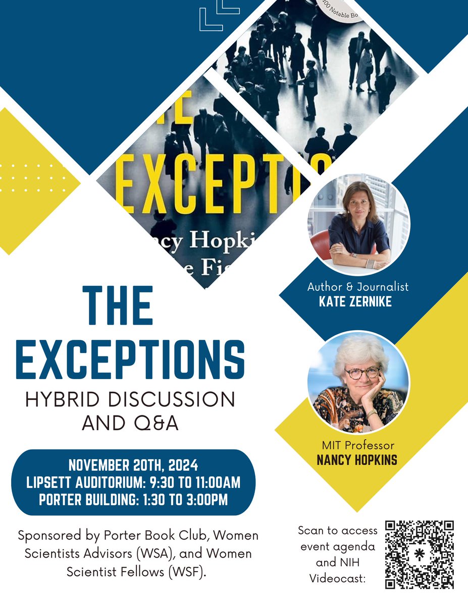 Alexander Chesler (@alex_chesler) on Twitter photo Super excited to be co-hosting scientist Nancy Hopkins and author <a href="/kzernike/">Kate Zernike</a> at NIH this Wednesday as part of a event jointly organized by the Porter Book Club, Women Scientists Advisors (WSA) and Women Scientist Fellows (WSF).
linktr.ee/wsf.nih?utm_soโฆ
videocast.nih.gov/watch=55349 Super excited to be co-hosting scientist Nancy Hopkins and author <a href="/kzernike/">Kate Zernike</a> at NIH this Wednesday as part of a event jointly organized by the Porter Book Club, Women Scientists Advisors (WSA) and Women Scientist Fellows (WSF).
linktr.ee/wsf.nih?utm_soโฆ
videocast.nih.gov/watch=55349