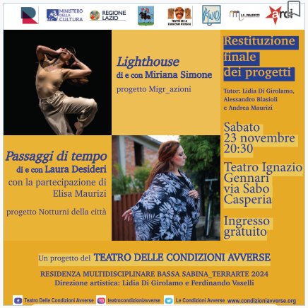 TdCAvverse's tweet photo. Laura Desideri, cantante e strumentista, e Miriana Simone sono il 23 novembre, alle 20:30 al teatro Ignazio Gennari di Casperia con "Passaggi di tempo" e "Lighthouse". TerrArte 2024 - Teatro delle Condizioni Avverse https://t.co/xNlUhRcjm9