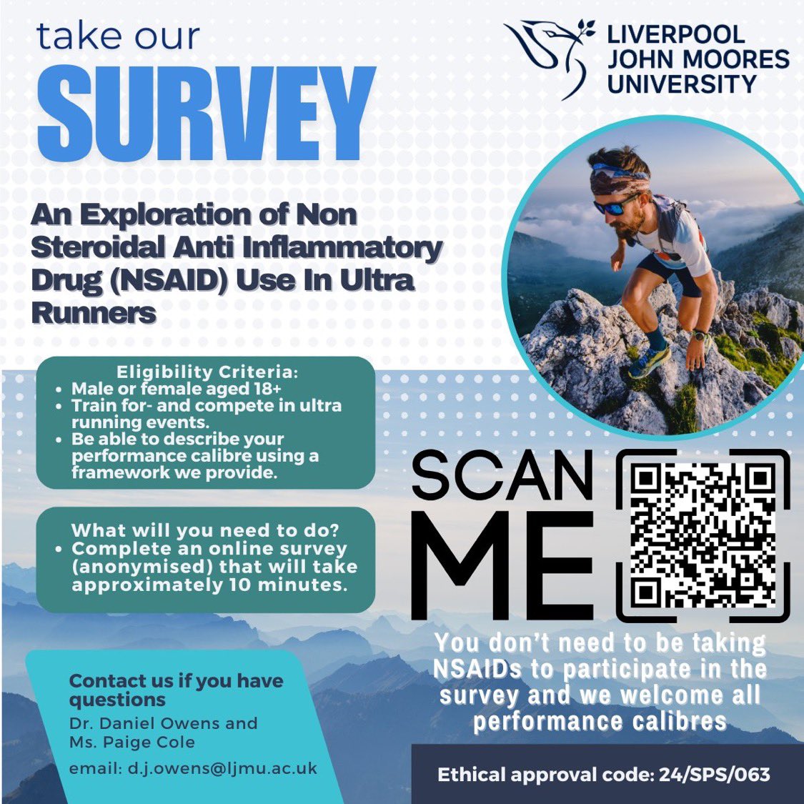 Are you an ultra-endurance runner (18+)?🏃‍♀️🏃‍♂️

Were conducting a research survey on NSAID use during ultra-endurance events, a topic of growing interest in the endurance community.

The survey takes ~10 mins to complete, thank you and please share 👏

app.onlinesurveys.jisc.ac.uk/s/ljmu/nsaid-u…
