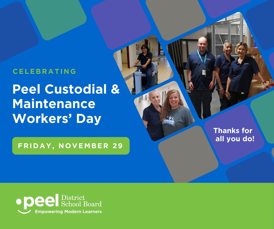 Peel District School Board (@peelschools) on Twitter photo Today, on Peel Custodial & Maintenance Workers' Day @peelschools would like to take this opportunity to say thank you to those who keep our schools safe and welcoming each day. Their hard work and commitment to the well-being of your school communities is critical to the learning Today, on Peel Custodial & Maintenance Workers' Day @peelschools would like to take this opportunity to say thank you to those who keep our schools safe and welcoming each day. Their hard work and commitment to the well-being of your school communities is critical to the learning