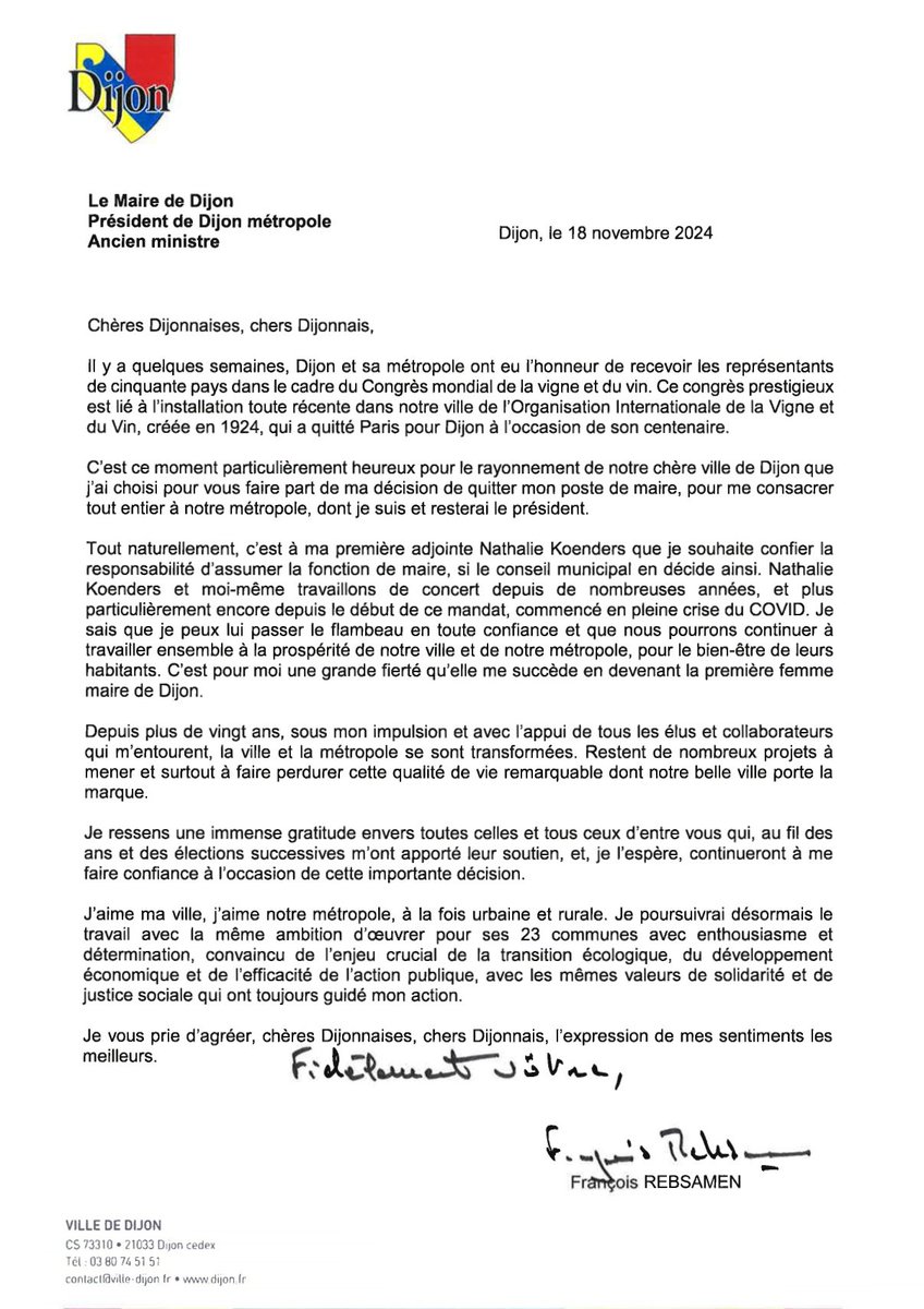 En politique, il y a un temps pour rassembler, un temps pour agir et un temps pour transmettre. Aujourd’hui, quand je regarde l’action accomplie, je considère que le temps est venu pour moi de transmettre mon mandat de maire à <a href="/nkoenders/">Nathalie KOENDERS</a> si le conseil municipal en décide ainsi.