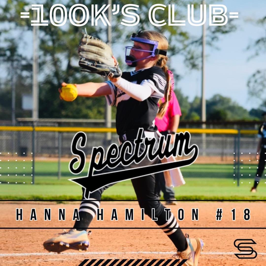 We want to give a huge shout out to our #18 Hanna Hamilton (10u) for joining the 100K’s club! After this weekend Hanna reached 160 strikeouts over this fall season!! She is a relentless worker &amp; we are extremely proud of her! #spectrumfamily