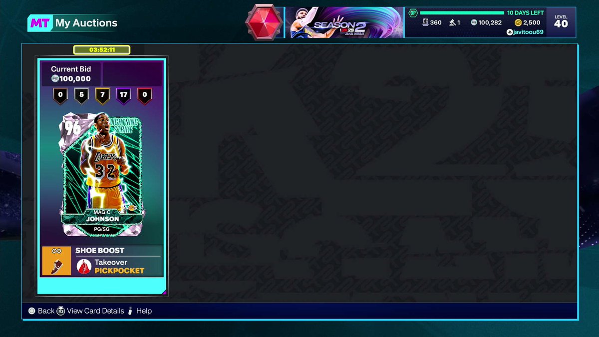 Ultimate Magic Johnson ending in almost 4 hours on Playstation w/ HOF set shot HOF on ball menace HOF deadeye HOF posterizer HOF glove HOF immovable HOF lightning launch and more!! Like and retweet!!