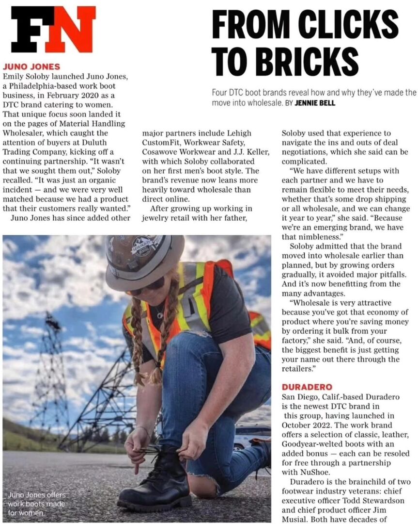 #repost by @philaincubator

Congratulations PFI alumna Emily Soloby, founder of Juno Jones for being featured in this month’s Footwear News 👏 Shop Juno Jones collection of women’s and men's safety boots and shoes at junojones.com @junojonessho… instagr.am/p/DChgrPxTO1J/