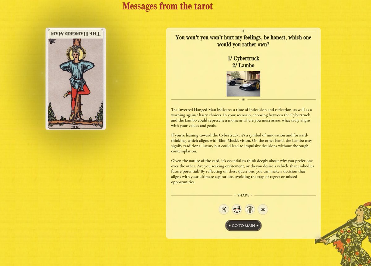 You won’t you won’t hurt my feelings, be honest, which one would you rather own?  1/ Cybertruck  2/ Lambo