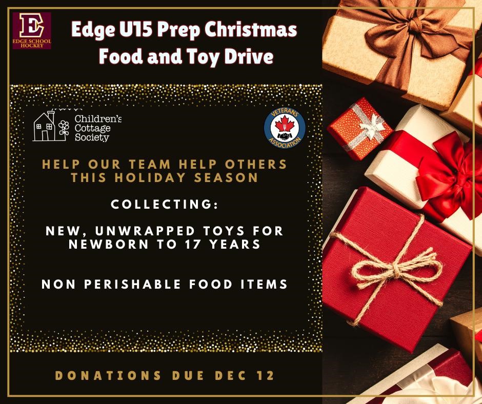 edgeschool's tweet photo. To get in the holiday giving spirit, U15 Prep is spearheading a toy and food drive. There are donation bins in our main foyer (near the clinic) marked accordingly for each initiative if you are able to support, thank you to our community for rallying behind these causes! https://t.co/cLo9ezXjuC