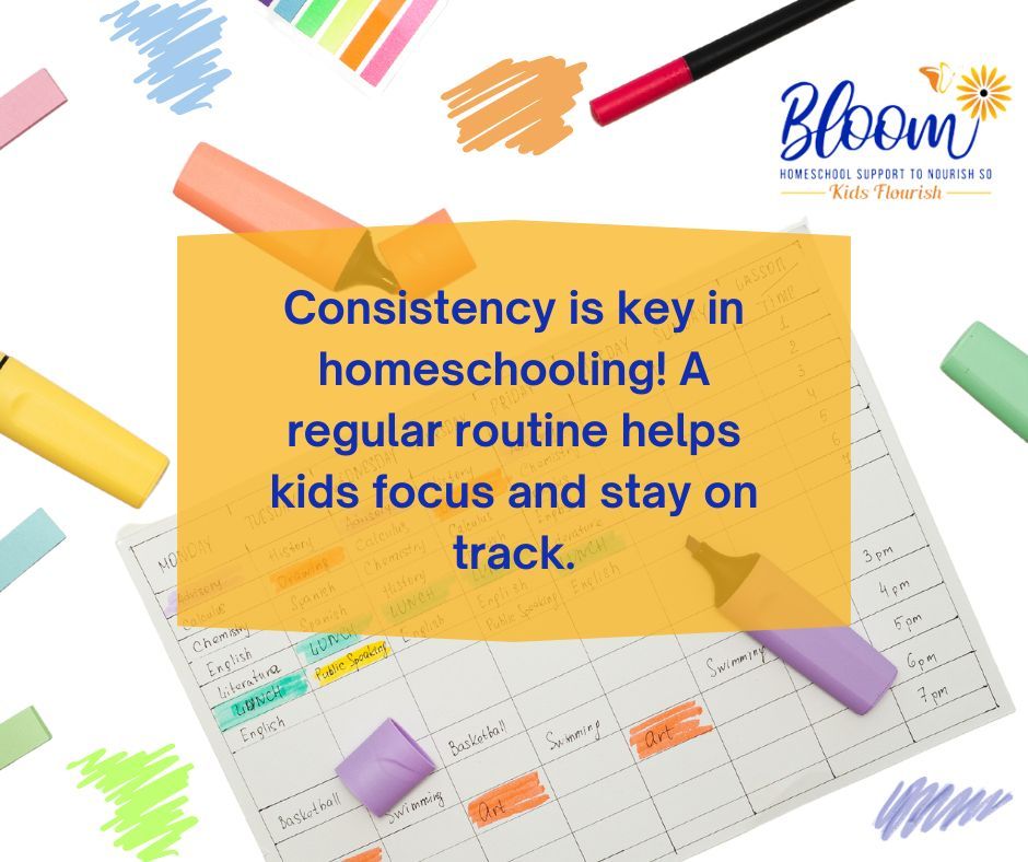 BloomHomeschool's tweet image. Consistency is key in homeschooling! A regular routine helps kids focus and stay on track.
#HomeschoolTips #ConsistentLearning #bloomhomeschool support