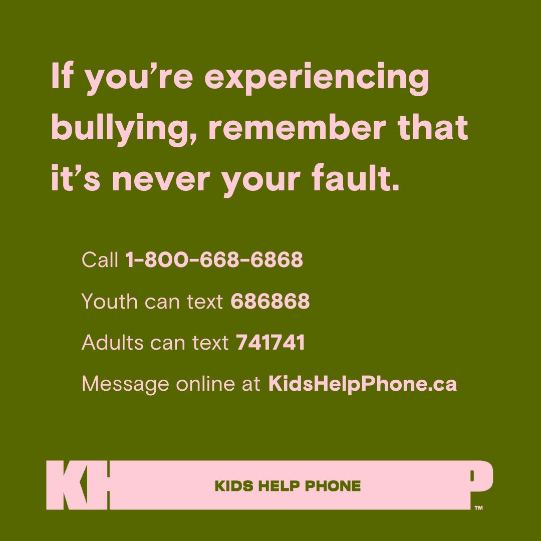 Experiencing #bullying can be hurtful, scary and isolating. In recognition of Bullying Awareness and Prevention Week, here are some ways you can get support. If you’re experiencing bullying, you’re not alone. Kids Help Phone is always available to offer support 24/7.