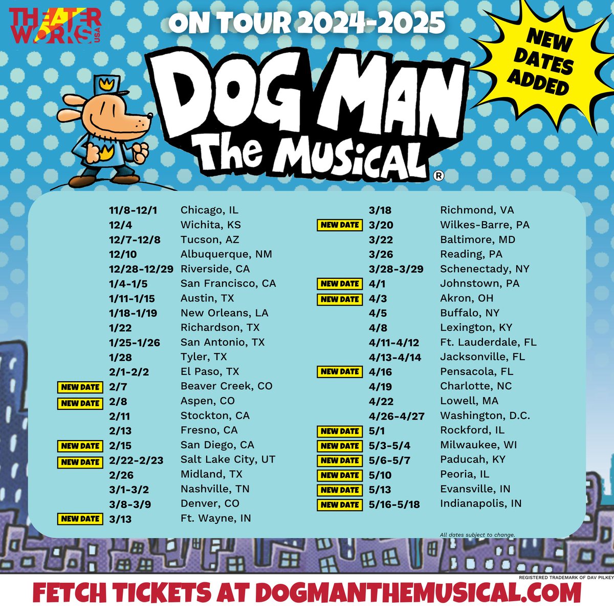 TheaterWorksUSA's tweet photo. WHAT'S THAT DOG MAN? New dates have been added to the 2024-2025 tour of DOG MAN: THE MUSICAL! Fetch Tickets at https://t.co/ZhPgTlvIlk
#TheaterWorksUSA #DogMan #DogManMusical https://t.co/EvteJrDWod