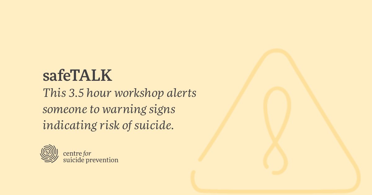 Sign up for our free in-person ‘safeTALK: Suicide alertness for everyone’ workshop happening in #yyc on Friday, Nov. 29 from 8:30 am – 12 pm! This workshop is being offered for free in honour of World Suicide Prevention Day. suicideinfo.ca/free-workshops/