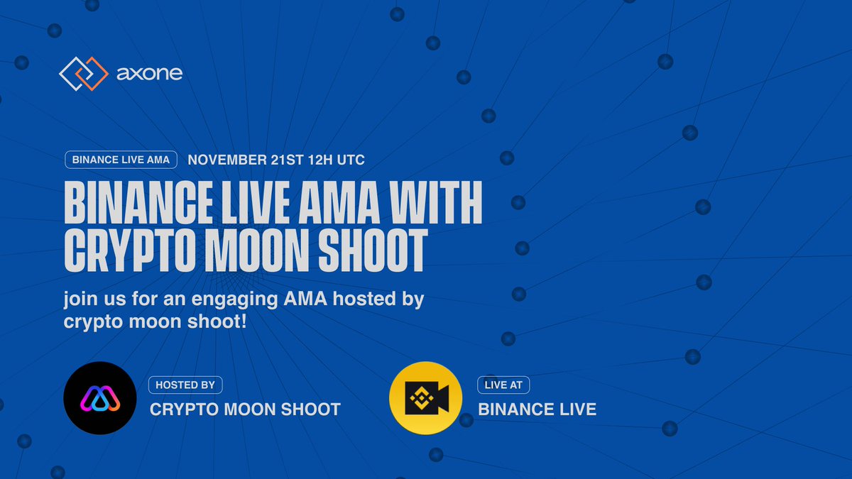 🎙️ Join us Our special next #BinanceLiveAMA With t.me/axonexyz

🕰️  21 November 2024 at : 12:00  PM  

👑 Reward : 200$ #USDT

Venue : binance.com/en/live/u/2748…

1⃣ Follow :

x.com/CryptomoonTW
 &amp; 
x.com/axonexyz

2️⃣ Like Retweet and Comment your Questions