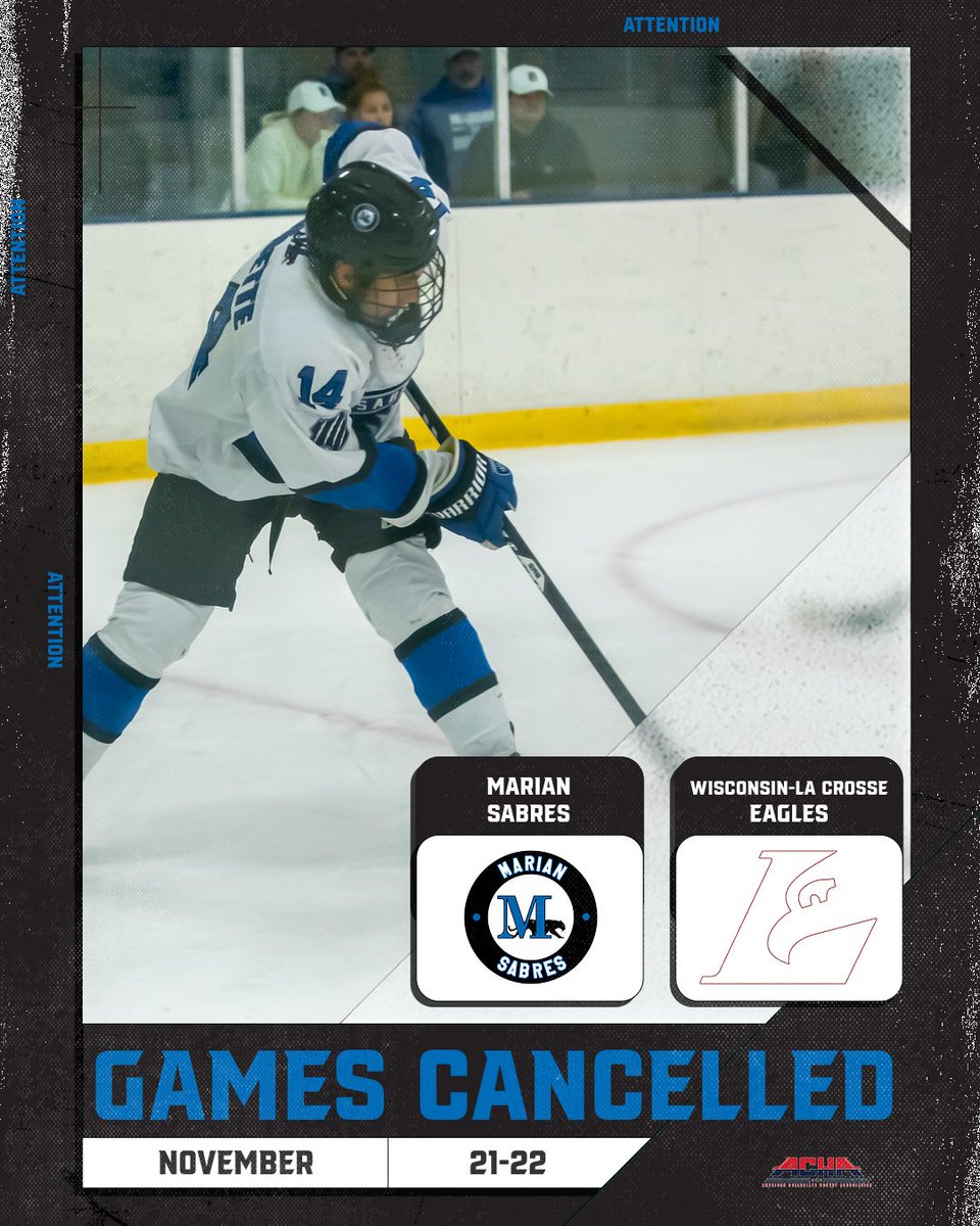 marianachad2's tweet photo. ATTENTION!! This weekend, games have been cancelled. See you December 13th at 8:30 PM when we take on UW Oshkosh at home!! #SabreHockey #SabrePride https://t.co/SBBr2IYijR