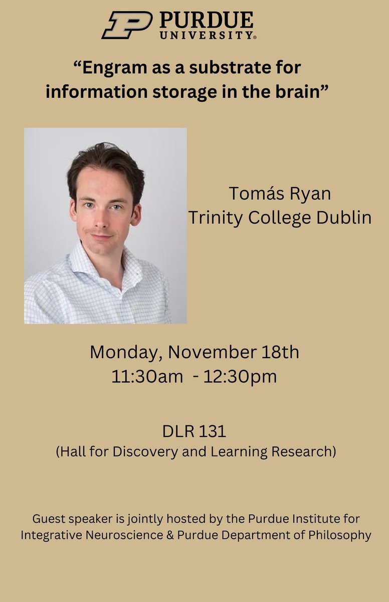Sarah Robins (@sarahkrobins) on Twitter photo Very excited to have <a href="/TJRyan_77/">Tomás Ryan</a> at Purdue today talking all things engram! Very excited to have <a href="/TJRyan_77/">Tomás Ryan</a> at Purdue today talking all things engram!