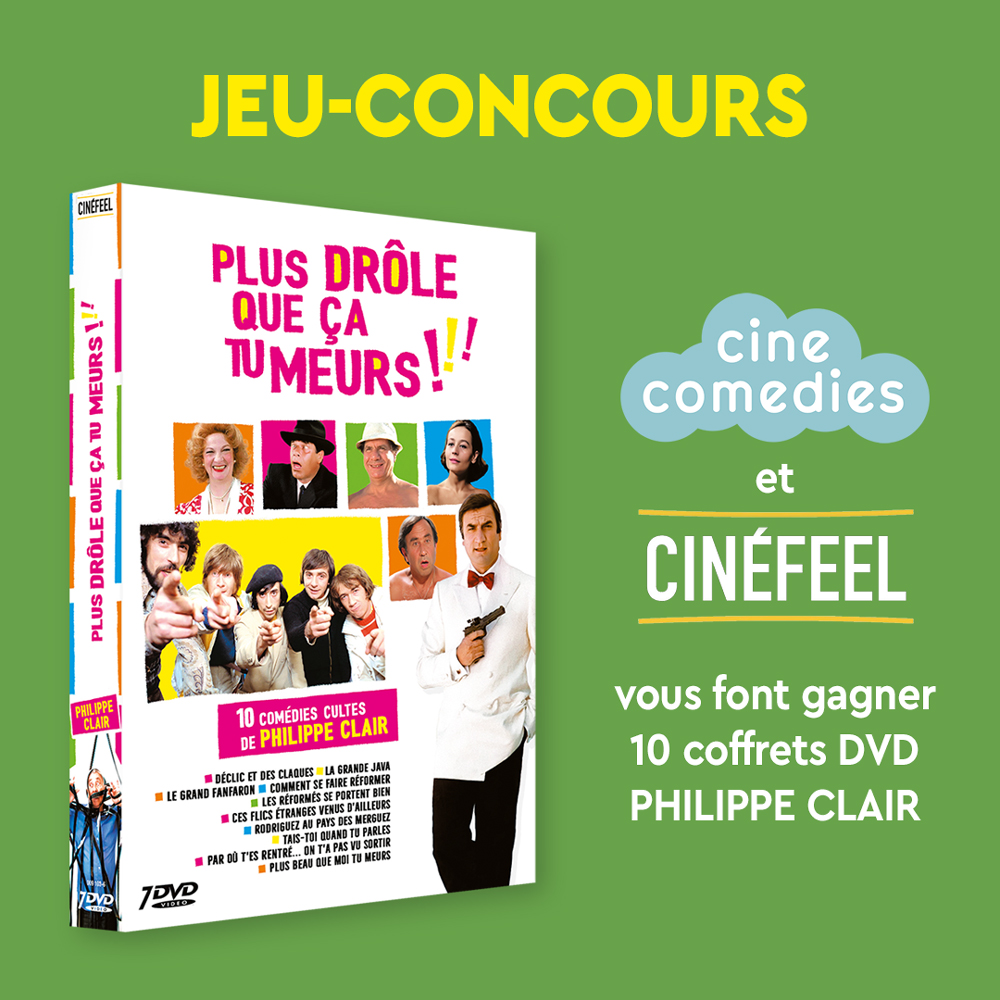CineComedies's tweet photo. #JeuConcours Gagnez 𝟭𝟬 𝗰𝗼𝗳𝗳𝗿𝗲𝘁𝘀 𝗗𝗩𝗗 𝗣𝗵𝗶𝗹𝗶𝗽𝗽𝗲 𝗖𝗹𝗮𝗶𝗿 avec CineComedies &amp; Cinéfeel 👉Abonnez-vous à notre compte, répondez en commentaire à la question : Avec quel acteur #PhilippeClair a-t-il le plus travaillé ? Gagnants tirés au sort et prévenus en MP 🤩 https://t.co/nCKXOsRj5U