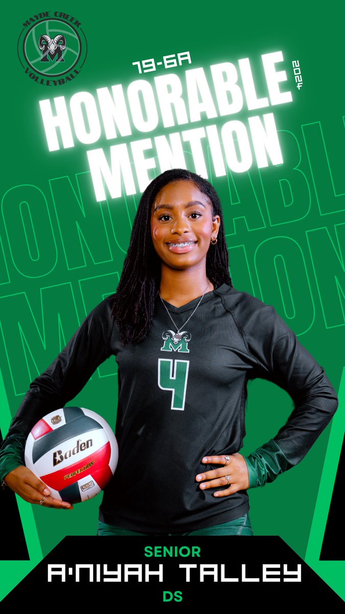 Junior Kaleah Lee and Senior A'Niyah Talley have been recognized as 19-6A honorable mentions! Both of these athletes have shown hard work and dedication to growing this season! We are so proud of what you've accomplished! 🏐#TheCreekIsRising