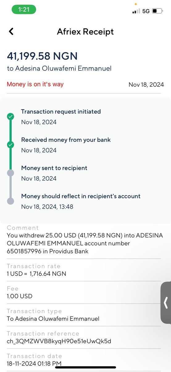 ____Oluwafemi's tweet photo. @officialEFCC @icpcnigeria I'm reporting @ProvidusBank and @afriexapp to you cause my blood sent me money from USA since and it's yet to hit my providus account since. What's going on? https://t.co/VQeVNgu9f0