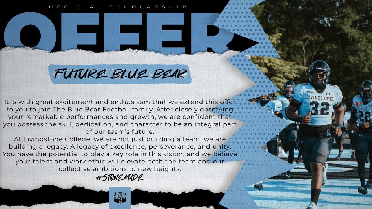 “Let Go and Let GOD”

After a great conversation with <a href="/CoachCaverJr/">Marcel Caver Jr</a> I am blessed to have received my first offer from <a href="/Livingstone_Fb/">LivingstoneCollegeFootball</a> 🖤

<a href="/coachjsmithlbs/">Coach Jermaine Smith</a> <a href="/CoachTucker25/">Blake Tucker</a> @CoachHoganMW <a href="/McCoraChristian/">Christian McCora</a> <a href="/MnWestFootball/">Minnesota West Football</a>