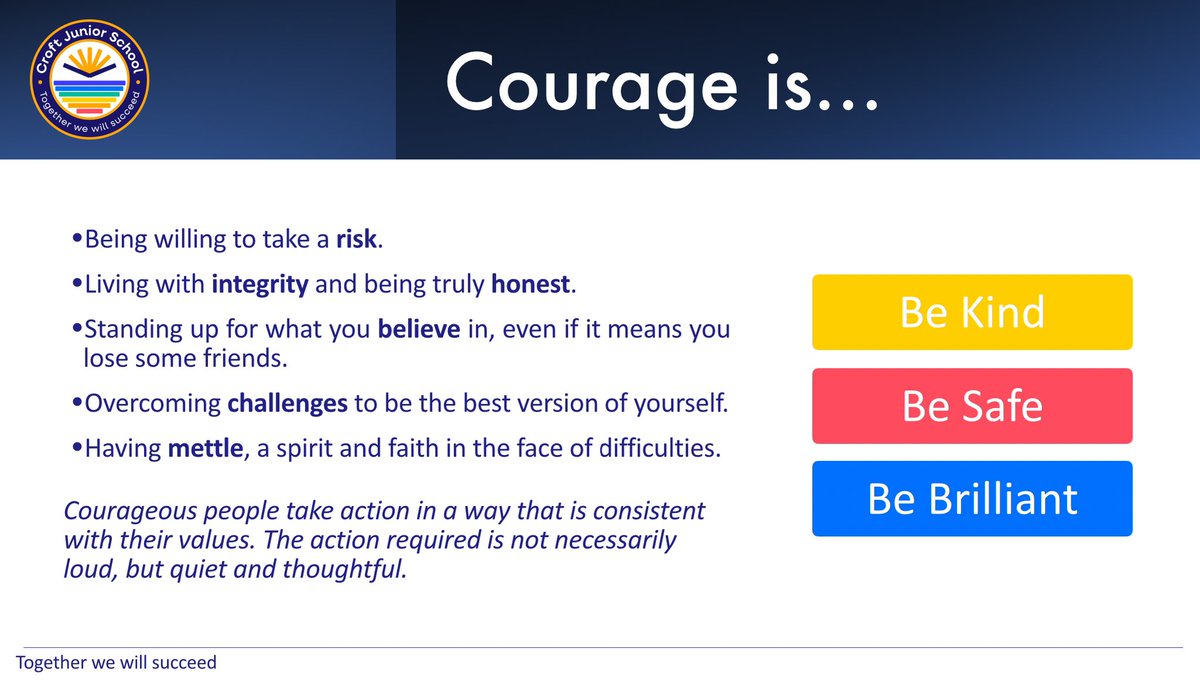 CroftJunior's tweet photo. This half-term we are exploring ‘courage’, one of our six values. #CroftJSValues https://t.co/61QoO2wjWY
