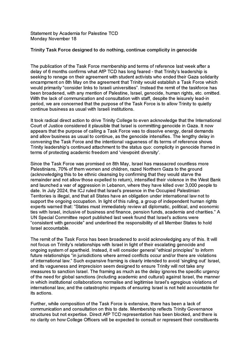Academia for Palestine TCD tweet media