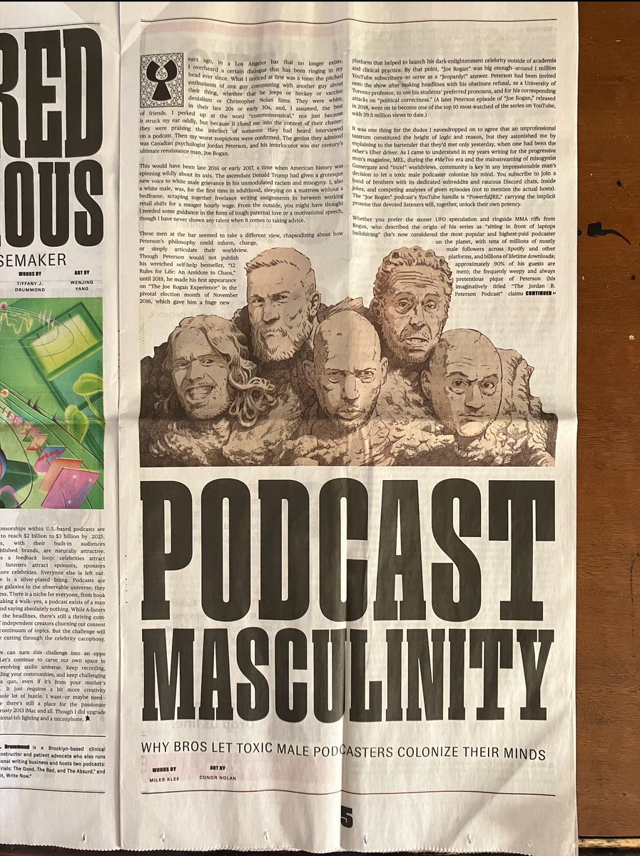 I was asked to draw some very bad men for an article about toxic masculinity within the podcast world for <a href="/goooodtape/">Good Tape</a> magazine. goodtape.com/magazine/podca…