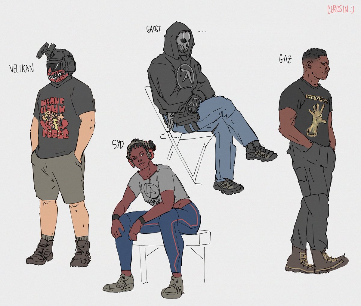 I drew my fav CoD characters wearing merch of music I think they'd like! #CallofDuty