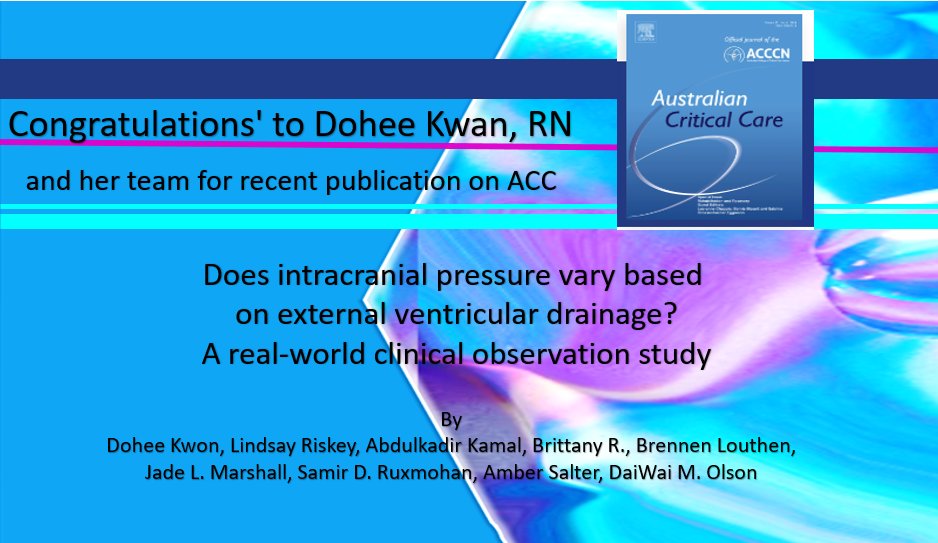 #DaiWaiOlson #UTSWNeurology #neuronurses #neuroscience #neurotwitter #MedTwitterGreat, Congratulations to Dohee (Clara) Kwan, RN and her team for their resent publication on ACC! Click the link to read sciencedirect.com/science/articl…
