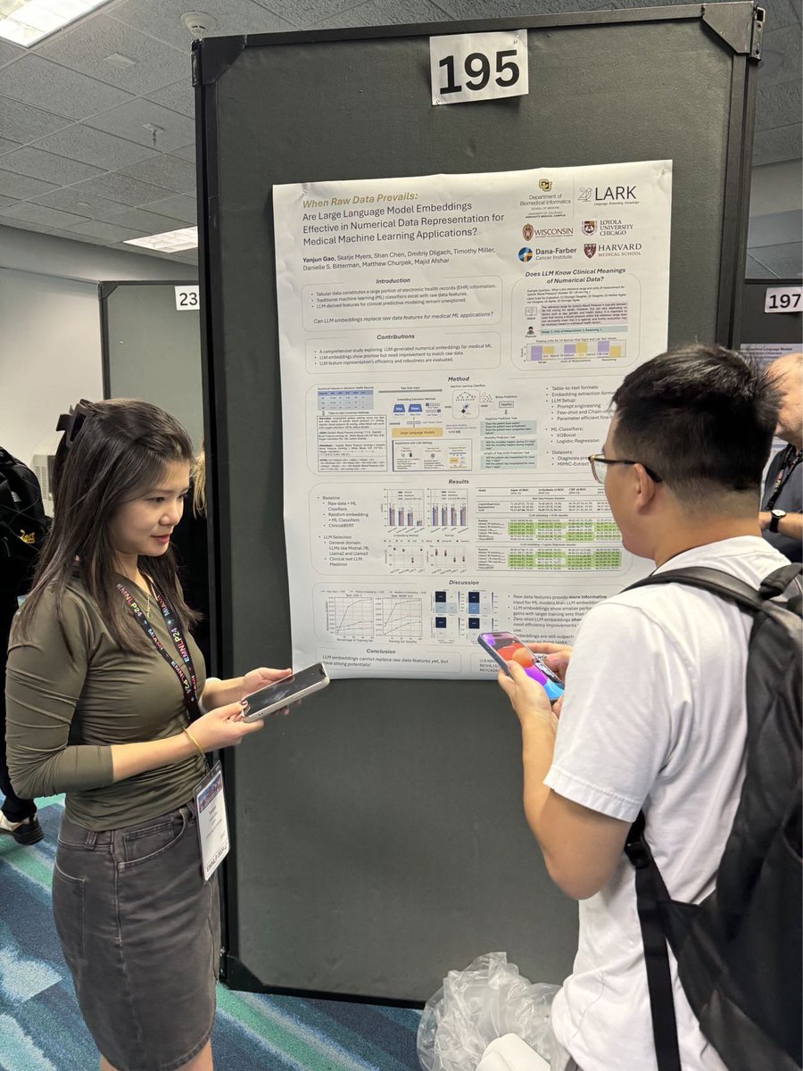 ☀️had a great #EMNLP2024 ! thanks for stopping by our poster! I really enjoyed answering the questions and discussion on LLM embeddings for EHR and clinical tasks ⚕️🏥

🧩happy to see that the hype of #LLMs cools down a bit and foundational #NLP problems are back!