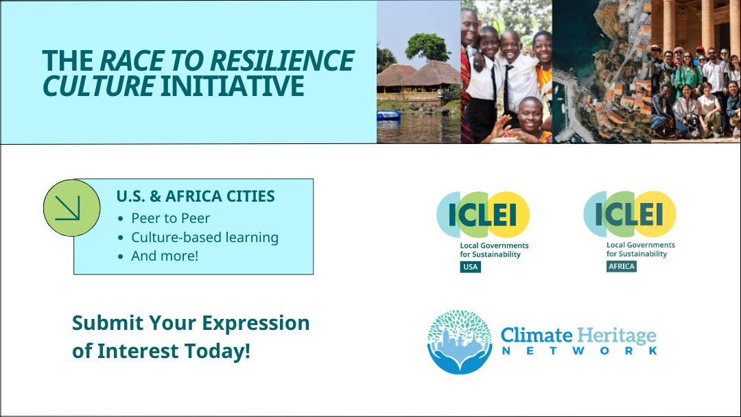Transform your city's climate future with the Race to Resilience Culture Initiative! 🌍 U.S. &amp; African cities can integrate culture &amp; heritage into climate resilience strategies.

🔗: ow.ly/O2VE50U8IKN
<a href="/ICLEIAfrica/">ICLEI Africa</a>, <a href="/ClimateHeritage/">ClimateHeritage</a>