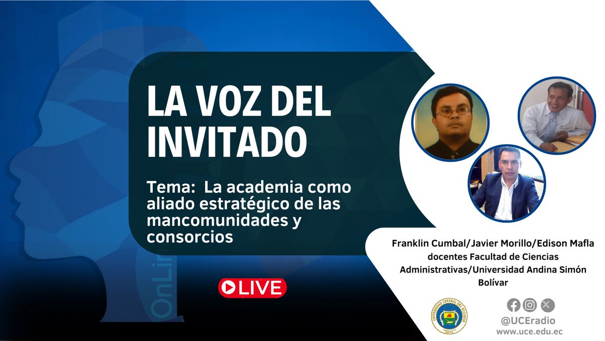 📌ENTREVISTA 🎧🎤

En tu programa #LaVozDelinvitado conocemos cómo el trabajo desde la Facultad de Ciencias Administrativas fortalece la gestión de las mancomunidades. 

Conoce más

Escúchanos 💻 uce.edu.ec