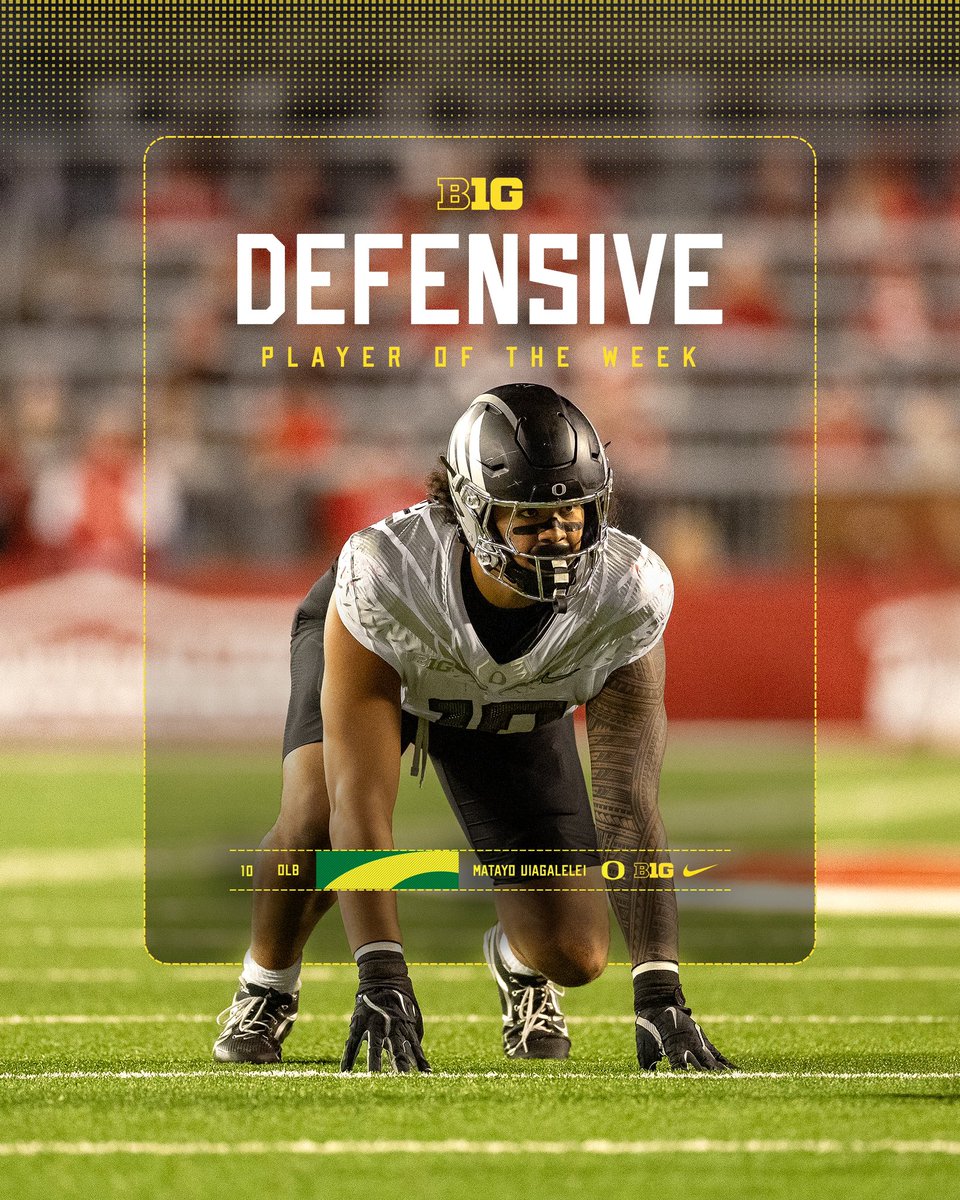 Unblockable. 

Matayo Uiagalelei is the Big Ten Co-Defensive Player of the Week!

#GoDucks