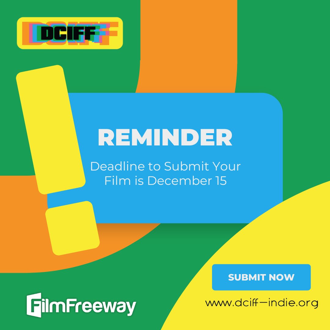 DCIFF (@dcindiefilmfest) on Twitter photo Calling all #filmmakers! Time is running out—just one month left to submit your film to DCIFF! 🎥 🎉
Don’t miss out on this incredible opportunity to make your mark in #independent #film. Get your film ready and submit it today on <a href="/FilmFreeway/">FilmFreeway</a>: filmfreeway.com/DCIndependentF… Calling all #filmmakers! Time is running out—just one month left to submit your film to DCIFF! 🎥 🎉
Don’t miss out on this incredible opportunity to make your mark in #independent #film. Get your film ready and submit it today on <a href="/FilmFreeway/">FilmFreeway</a>: filmfreeway.com/DCIndependentF…