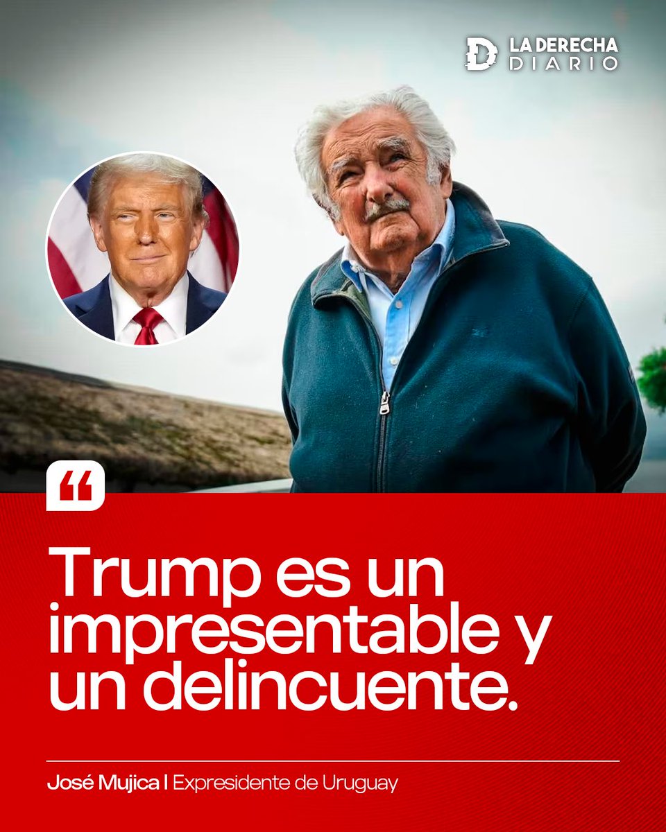 DerechaDiarioUY's tweet photo. 🇺🇾 | El ex terrorista, atracador de bancos, asesino por la espalda, traidor a sus compañeros, pseudo filósofo y ex presidente, José Mujica, opinó sobre Donald Trump. https://t.co/RbDh423T7g
