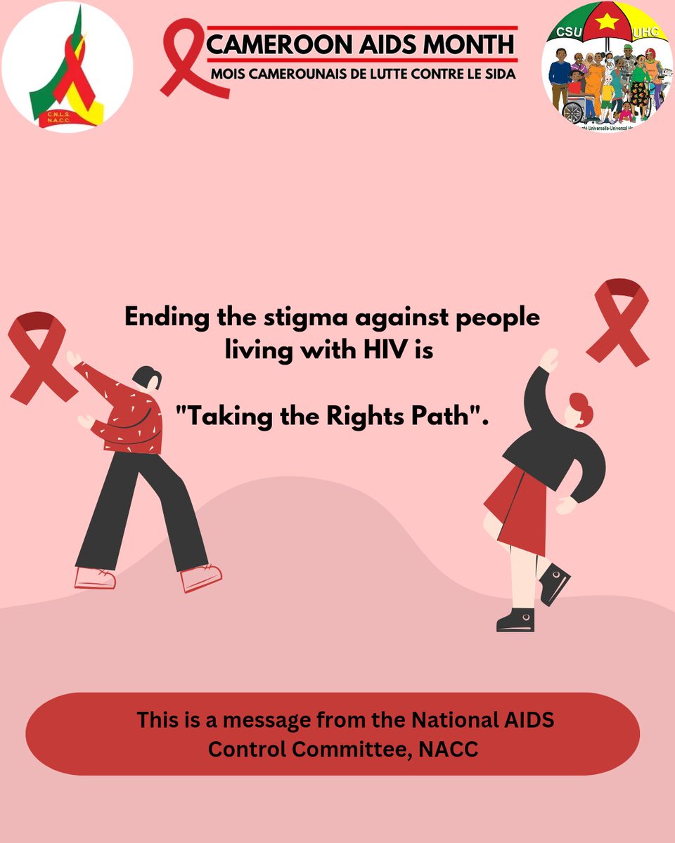 As we continue to observe the Cameroon Month for the fight against HIV/AIDS, let us contribute in ending the stigma against people living with HIV. 

This is in line with the theme of this year's World AIDS Day: "Take the Rights Path".
<a href="/WHO/">World Health Organization (WHO)</a> 
<a href="/UNAIDS/">UNAIDS Global</a> 
<a href="/CDCgov/">CDC</a> 
<a href="/MinsanteCMR/">MinsanteCameroun</a>