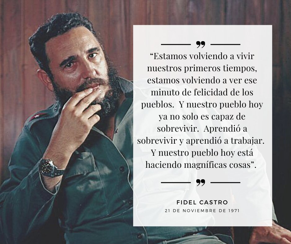 🎙️#FidelCastro: “Estamos volviendo a vivir nuestros primeros tiempos, estamos volviendo a ver ese minuto de felicidad de los pueblos. Y nuestro pueblo hoy ya no solo es capaz de sobrevivir. Aprendió a sobrevivir y aprendió a trabajar.”

 👉bit.ly/2AX9l2y