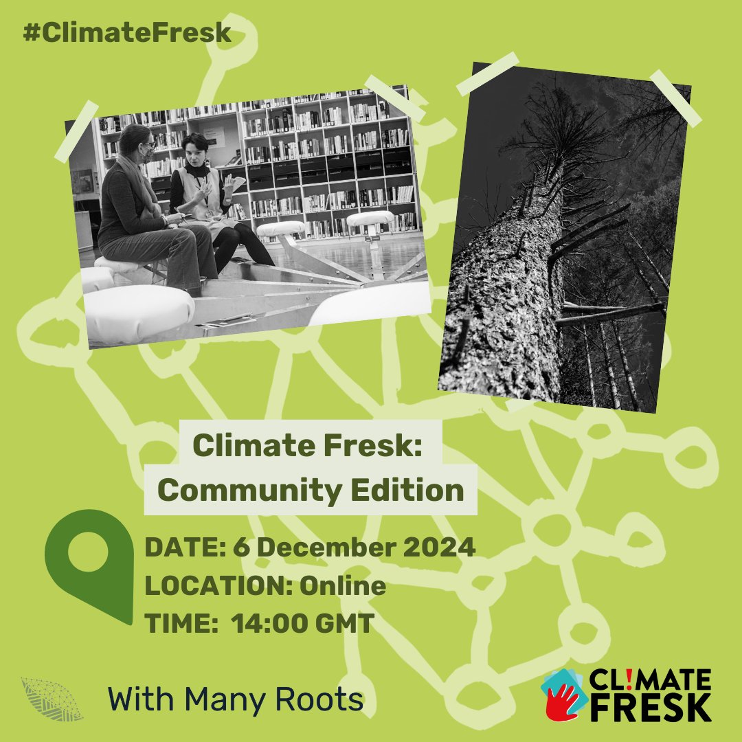Climate Fresk - [Friday, December 6, 2024 14:00 GMT - Online 💚

Curious about Climate Science? Want to join a safe and supportive space to find out more? Join facilitator Kara Laing and book your Climate Fresk now via the link in the bio!

#climatefresk #withmanyroots