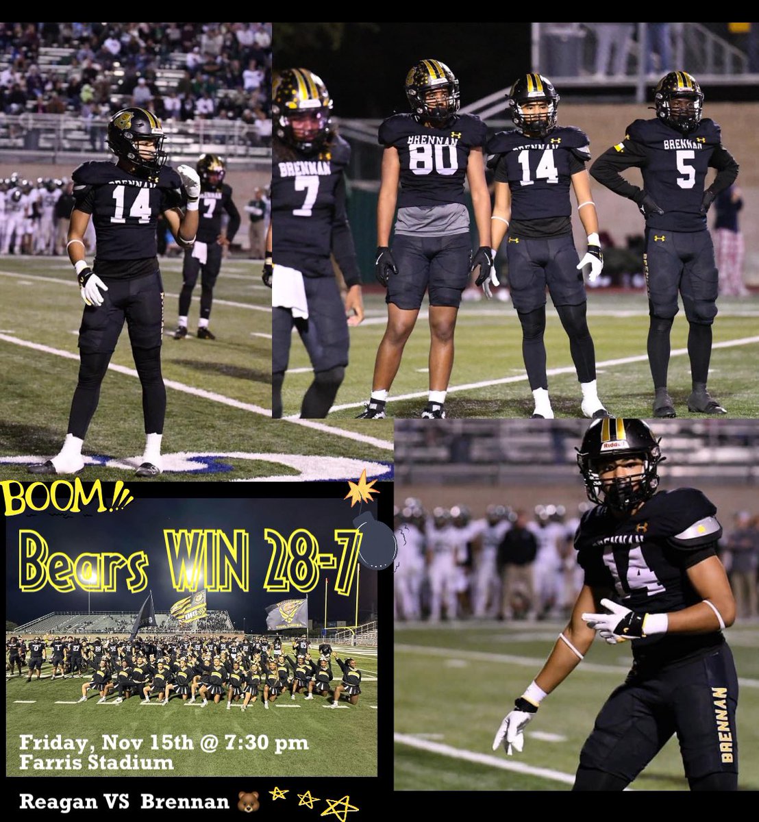 elijahpruitt26's tweet image. ROUND 1 DONE = @BFNDFball BEARS WIN REAGAN REMATCH, 28-7
ROUND 2 READY = Westlake at Burger Stadium Friday, November 22nd 7:00PM
#GOBEARS #BFND #STUD #ACE
