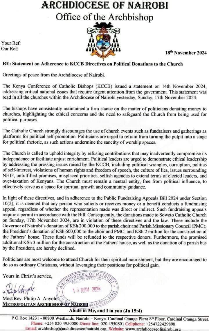 l_lizah's tweet photo. Catholic Church has ordered all government donations made recently to be returned back https://t.co/X4M7AGf8lm