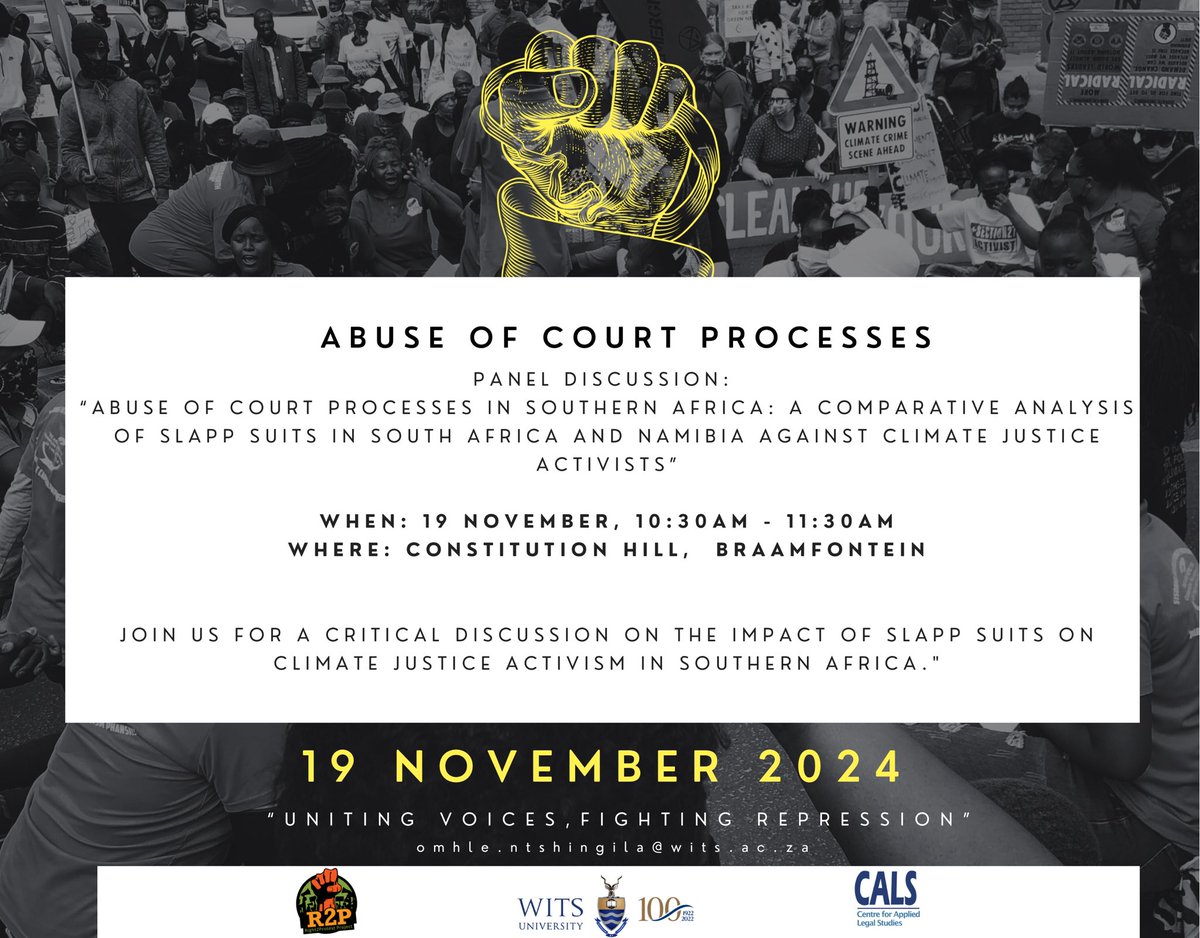 ProtestZa's tweet image. The movement continues on Day 2 of #AntiRepressionWeek! 🚩

Join us at 9am tomorrow, 19 November 2024 at Constitution Hill,Human Rights Conference room . We looking forward to having critical discussions on civic freedoms and building toward regional solidarity!
 #Right2Protest